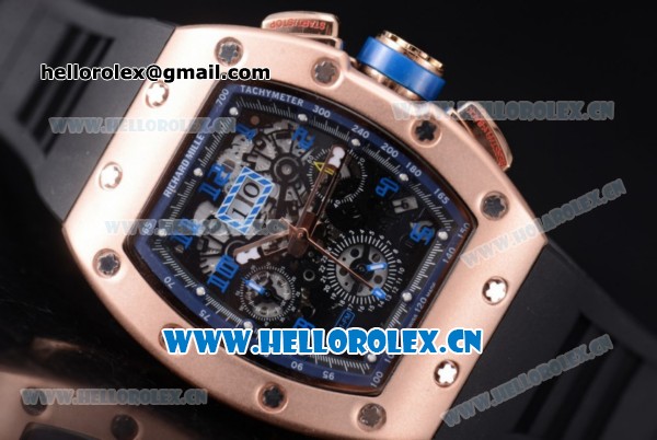 Richard Mille RM011-FM Asia ST25 Automatic Rose Gold Case with Skeleton Dial Arabic Numeral Markers and Black Rubber Strap Rose Gold Bezel - Click Image to Close